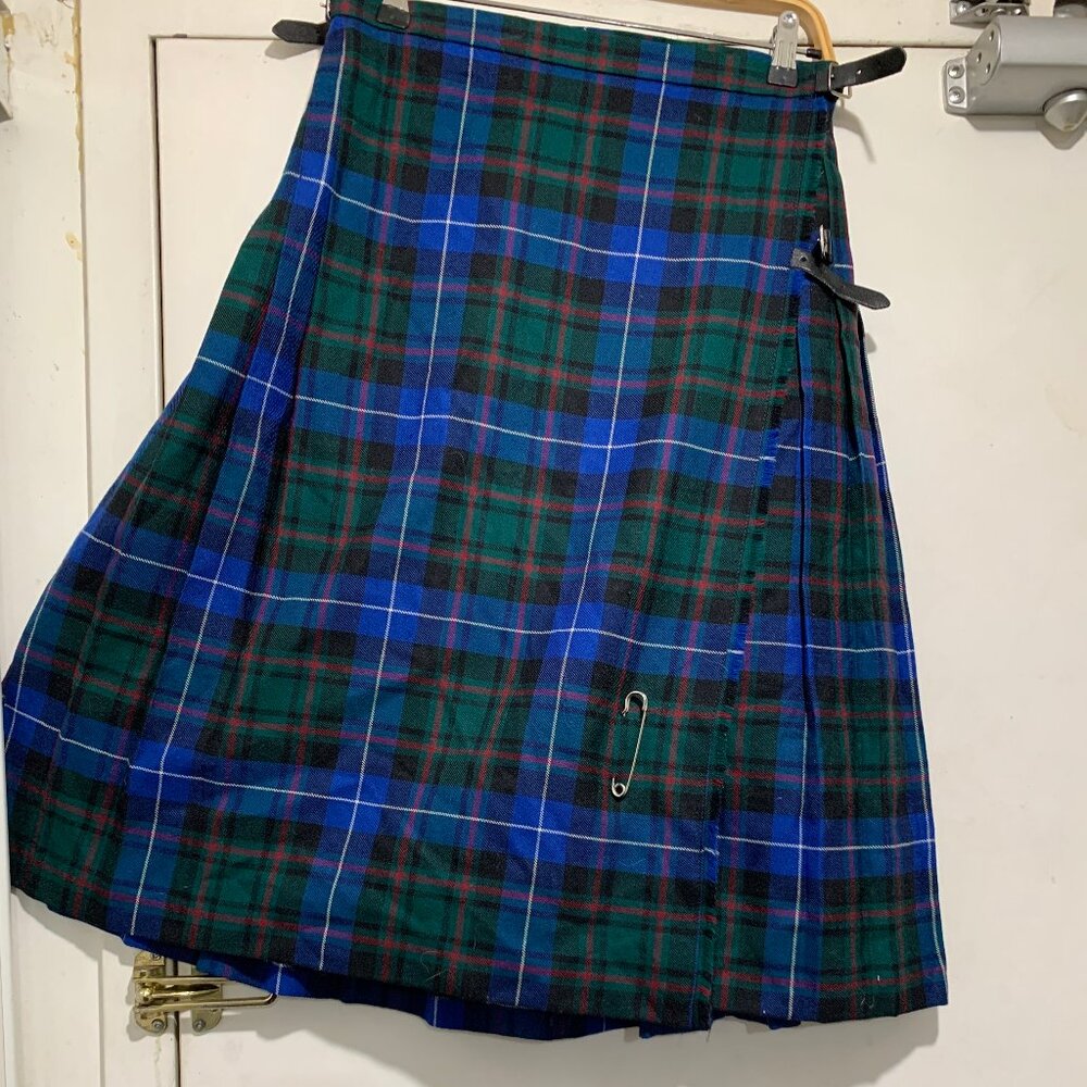 VINTAGE HUNT CLUB WOOL PLAID PLEATED KILT SKIRTS SIZE 14